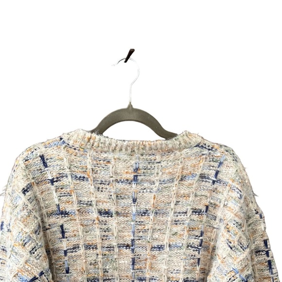 Anthropologie x Storia Textured Ivory Blue Green Gold Knit Cropped Sweater S NWT - Picture 7 of 13
